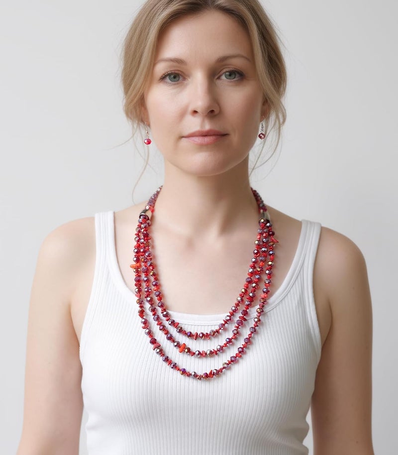 Errally Store Layered Beaded Statement Necklace Multi Strand Crystal Beads Collar Necklace and Earring Sets for Women Fashion Costume Jewelry Set Gifts for Her - Image 4
